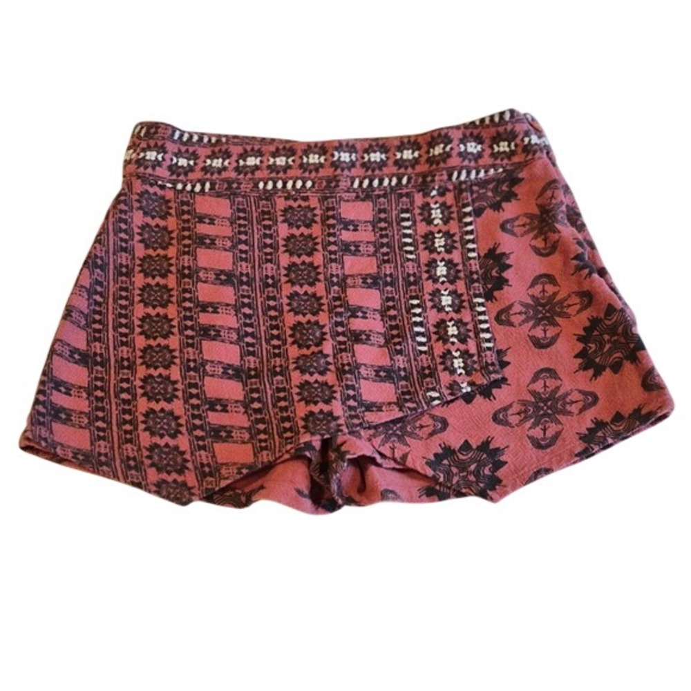Free People Pink Black Geometric Print Embroidered Wrap Skort Womens 0